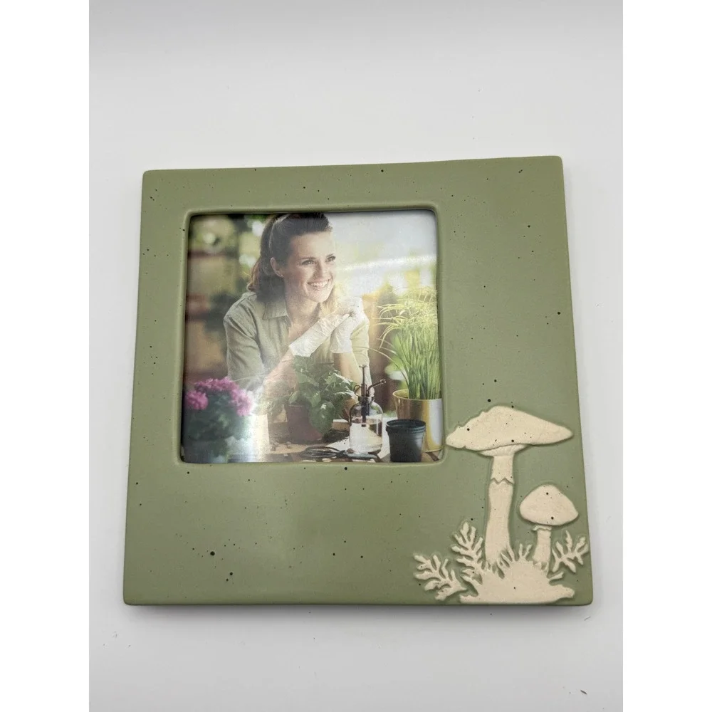Sage Green Ceramic Mushroom Picture Frame Speckled Tabletop Decor Square New
